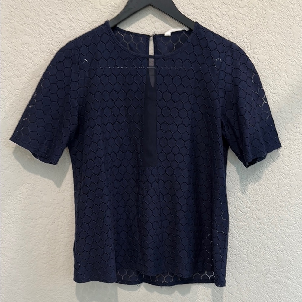 BCBG Generation Navy Blue Lace Women Top missing Size tag see measurements